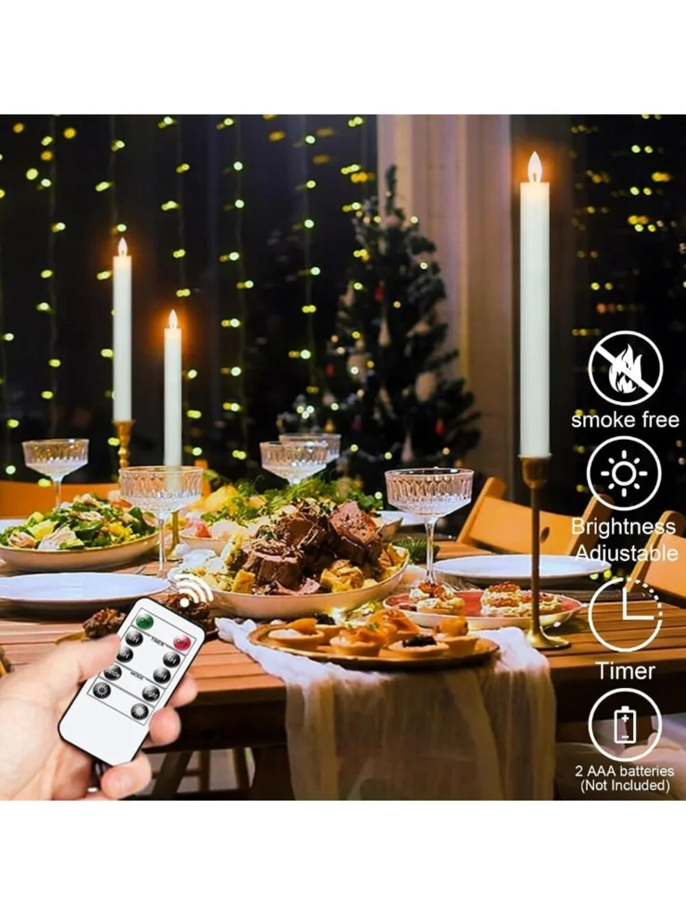 Set of 4 Ivory Flameless Taper Candles with Remote & Timer | Battery Operated
